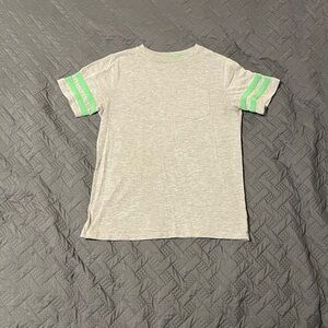ZELOS Light Gray Tee with Green Stripes